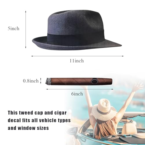 Image of DXNQ Fedora and Cigar Window Decal, Funny Driving Fake with Hat and Cigar Car Stickers, Waterproof Driving Crooner Decals for Vehicle Window Windshield, Car Decor Accessories (Style A)
