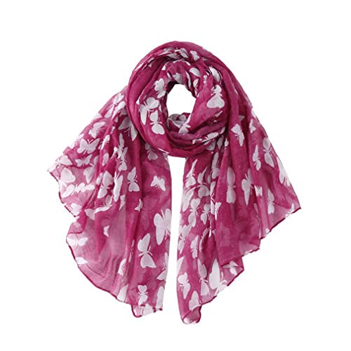 KAVINGKALY Damen Schmetterling Print Schal Blume Mode Halstuch Lange weiche Schal (Burgund 4) Cover