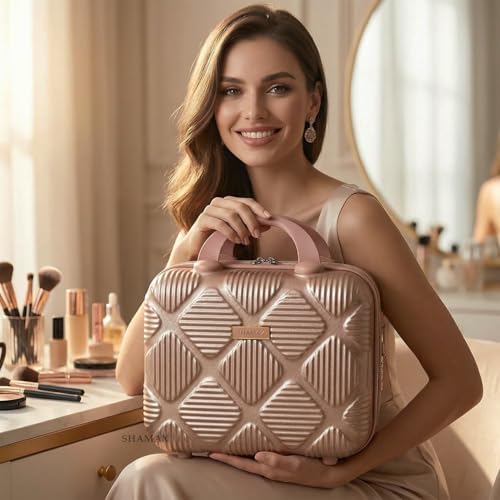 Image of SHAMAX Makeup Organizer Box for Women Bridal Vanity Case (TSA Lock) Vanity Box Cosmetics, Jewellery & Beauty Storage Organizer, Gift for Women (Rose Gold)