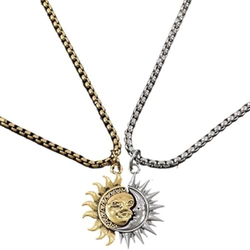 Sun Moon Matching Necklace for Women Gold Silver Moons and Suns Pendant BFF Necklaces Couples Matching Celestial Statement Asymmetric Valentine Costume Jewelry