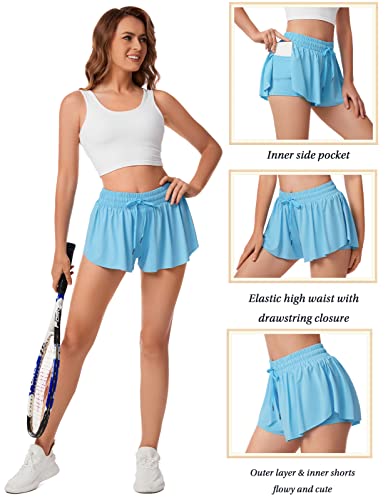 Zesoyne 3 Pack Womens 2 in 1 Flowy Running Athletic Shorts with Pocket Butterfly Workout Biker Gym Yoga Tennis Skirts - Image 6
