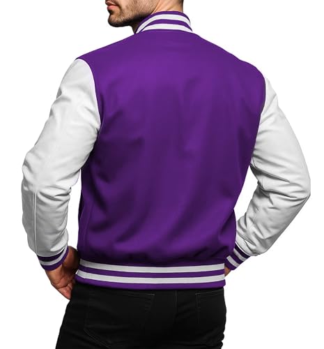 Image of Mens Varsity Letterman Baseball Bomber Jacket | Casual Fashion Wool & Faux Leather College /High School Jackets