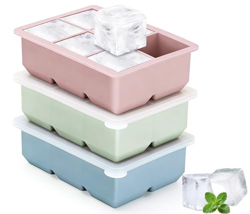 Ghiaccio Stampo Stampi Cubetti Riutilizzabili in Silicone con Coperchio Forma Portaghiaccio Forme 3 Pezzi Stampini Formine Ice Maker Cube Tray Vaschetta Formaghiaccio Grandi Freezer Contenitori