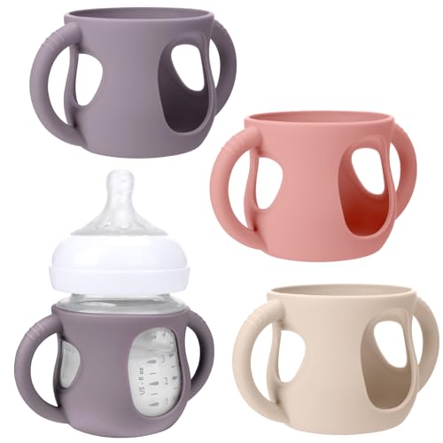 Image of BUSOHA 3 Pack Silicone Sleeves for Avent Natural Baby Bottles - Drop Protection Baby Bottle Sleeves with Handle for Avent Natural Baby Bottles,4 Ounce