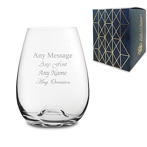 Personalised Engraved Stemless Wine Solutions Bordeaux Glass 15oz, Gift Boxed, Birthday Christmas Wedding Gift