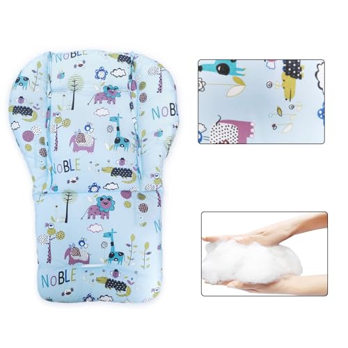 Image of Kocpudu High Chair Cushion, Seat Cushion, Breathable Pad, with Baby High Chair Seat Belt, 2 Pieces, Soft and Comfortable, Make The Baby More Comfortable (Colourful Wave Stripes) (Blue)