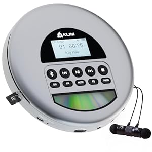 KLIM Nomad – New Version – Portable CD Player Walkman with Long-Lasting Battery – with Headphones – Radio FM – Compatible MP3 CD Player Portable – TF Card Radio FM Bluetooth – Ideal for Cars – Grey