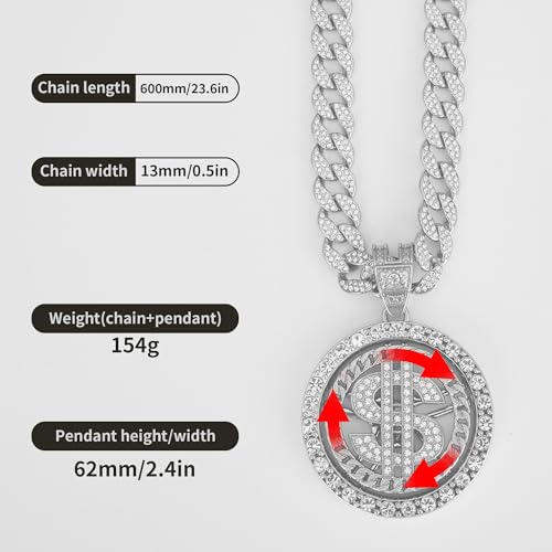 Cuban chain fake necklace hip-hop necklace circular US dollar logo rotatable pendant, Men's and Women's Necklace4