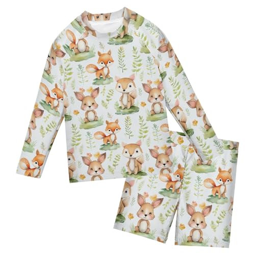 Fox Animal Cute Baby Boys' Toddler Long Sleeved Rashguard Swim Bathing Suit Set B0402790