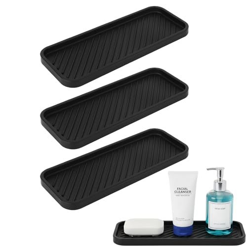 3 Pcs Plateaux de Rangement en Porte Eponge Evier, Porte éponge Silicone Noir, Plateaux d'évier en Silicone, Tapis de Drainage Antidérapants pour...