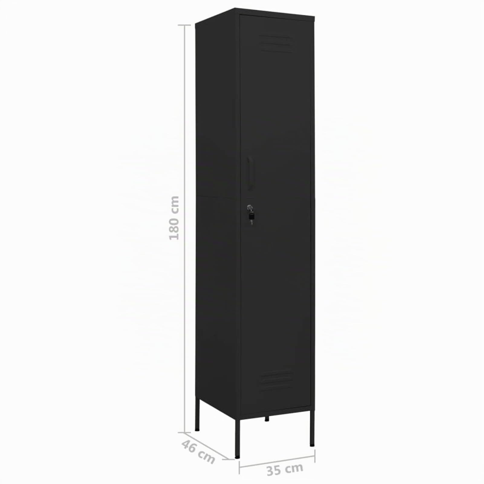 Gecheer Schließfachschrank Umkleideschrank Metallspind Metallschrank Aktenschrank Lagerschrank Spind Schrank mit 4 Einlegeböden Stahl Schwarz 35x46x180 cm