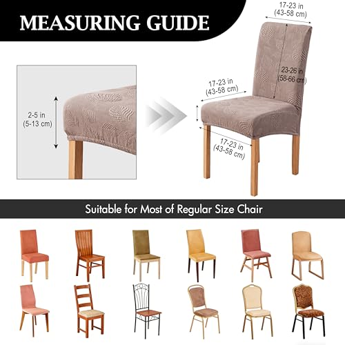 Image of Genina Waterproof Dining Chair Cover Set of 6,Large Chair Slipcover,Taupe | Stretch Dining Room Chair Slipcovers with Leaf Jacquard,Removable Kitchen Chair Protector for Home,Restaurant,Banquet