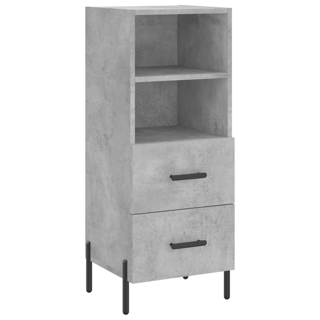 Cómoda de madera estrecha gris hormigón con 2 cajones amplios
