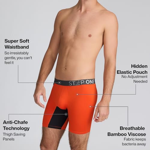 STEP ONE Mens Boxer Briefs, 1 Pair – Viscose from Bamboo Anti-Chafing Underwear for Men, Comfortable Moisture-Wicking Boxers with 3D Pouch Orange L3