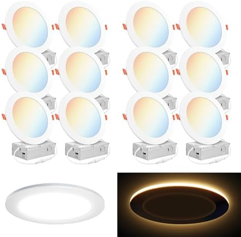 ALUSSO LIGHTING 12 Pack 6" Ultra Thin LED Recessed Lights - Dimmable, 5CCT Selectable & Night Light