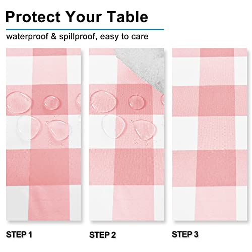 Nappe de table gingham imperméable grand format rectangulaire rose - 4