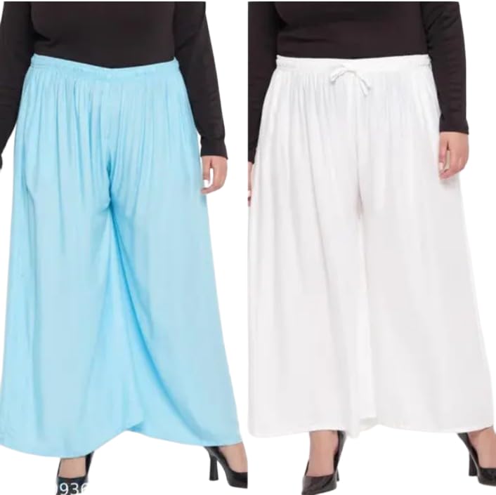 Image of Women's Jumbo Combo Palazzo | Extra Wide Leg Flared Ethnic Trousers | Pack of High Waist Relaxed Fit Palazzos for Women | Stylish Plain Solid Color Bottom Wear for Kurti & Tops | Jumbo Value Pack