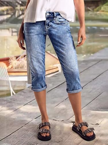 Flamingals High Rise Capri Jeans for Women Roll Hem Straight Leg Jeans Wash Distressed 90s Trendy Denim Capris3