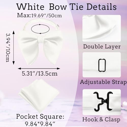 Image of Oversized Bow Ties for Men, Pre-Tied Bow Tie and Handkerchief with Pocket Square Holder Set for Wedding Party Daily