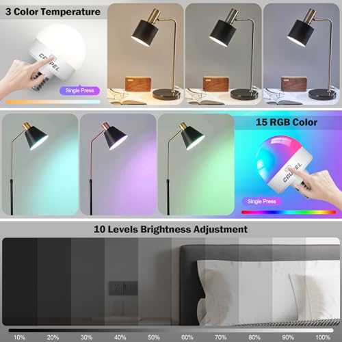 Image of RGBCW Rechargeable Battery Operated Light Bulbs, E26 Detachable LED Bulb with Remote Control, 60W Equivalent, 500Lum, 3 Color Temperatures, 15 RGB, Emergency Light Bulbs for Home, Outdoor, 2 Pack