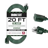 Iron Forge Cable 16/3 SJTW Green Extension Cable with 3 Prong, 20 Feet
