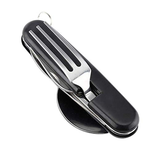 ECOSWAY 4 IN 1 Multifuncional Vajilla Plegable Acero Inoxidable Tenedor y Cuchara Cortador Abrebotellas para Camping - Negro Cover