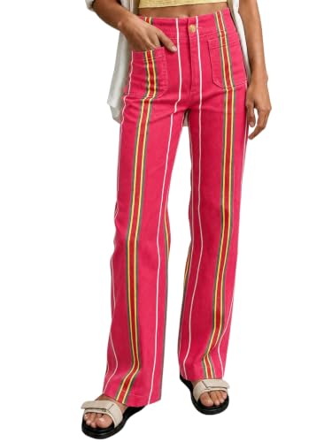 Tankaneo Women's High Waisted Striped Jeans Stretchy Cotton Denim Pants