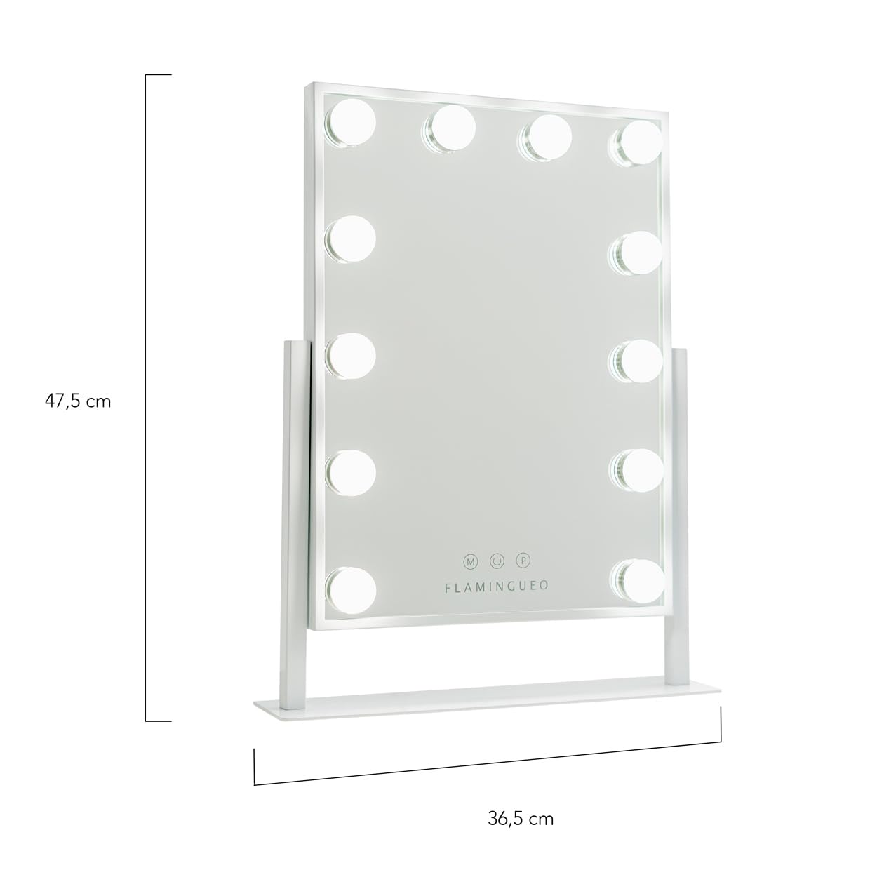 Flamingueo Specchio Trucco con Luci - 12 LED - 3 Modi di Luce - Intensità Regolabile - Controllo Tattile - Posizione Regolabile - Vanity Mirror - Bianco - 36,5x7,5x47,5cm