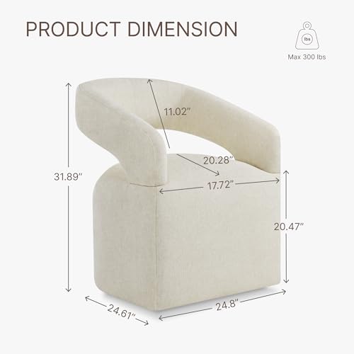 Image of KISLOT Upholstered Dining Chairs Set of 1, Modern Arm Kitchen & Dining Room Chairs with Hidden Casters, Linen Fabric Padded Rolling Chairs, Sturdy Wood Frame, 300 lbs Capacity, Cream Beige