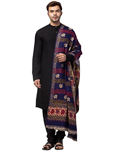 Image of tweedle Jamawar Weave,Woolen Shawl /Stole /Lohi for Men, Reversible Chinar Patta Design Shawl (40 x 80 inches)