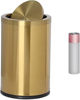cleaning Trash Can with Flipping Lid, 9 L/2.8gallen, Stainless Steel Trash can, Bathroom Garbage can. for Kitchen.Living Room, Bedroom, Metallic Gold