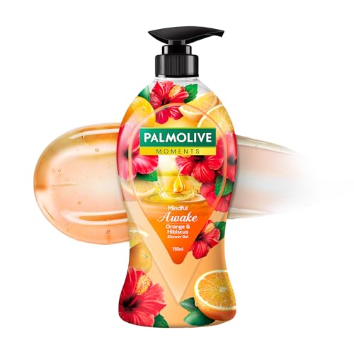 Image of Palmolive Mindful Awake Body Wash, 750ml Shower Gel Single Pump Bottle, 100% Natural Orange & Hibiscus Extracts, pH Balanced Bodywash, Free of Parabens & Silicones