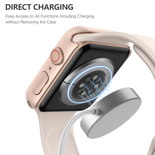 Image of Misxi 2 Pack Tempered Glass Case Compatible for Apple Watch Series 9 Series 8 Series 7 41mm, Hard PC Screen Protector Overall Protection Scratch-Resistant Cover for iWatch, 1 Rose Gold + 1 Transparent