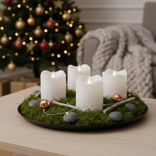 ToCi 4 x LED Kerzen Weiß Ø 5 x 7 cm – Flammenlose Echtwachskerzen mit flackerndem Licht & Timer - LED-Stumpenkerzen mit An-/Ausschalter - Batteriebetriebene Dekokerzen für Advent & Zuhause