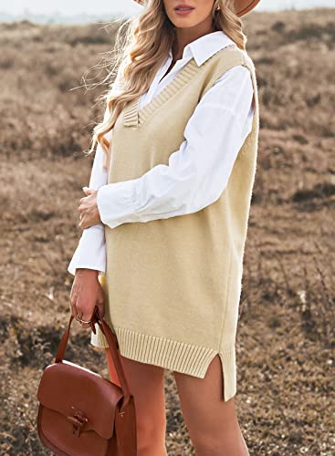 Image of EVALESS Oversized Sweater Vest for Women V Neck Sleeveless Solid Color Loose Pullover Sweater