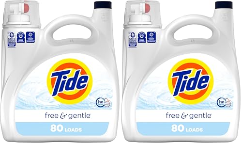 Image of Tide Free & Gentle Liquid Laundry Detergent, 105 fl oz, 80 Loads, HE Compatible (Pack of 2)