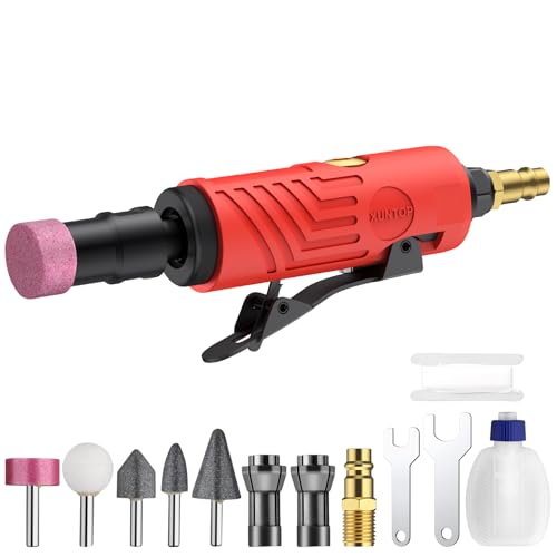 XUNTOP Amoladora Angular 25000RPM Amoladora Recta con Botella de Aceite Vacía y Pinzas de 1/4' y 1/8' Amoladora Recta de Aire con Escape Trasero para Pulido,Alisado de Bordes,Desbarbado