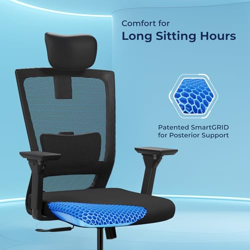 Image of The Sleep Company Stylux Premium Ergonomic Office Chair | Patented SmartGRID seat | SpinePro Lumbar Support | Work, Home, Study | Adjustable Headrest & 4D Armrests | Free Installation| Black