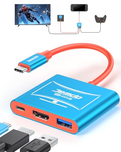 JEMDO Switch 2 Dock for TV (V22.0.0), 4K@144Hz HDR, HDMI 2.1 USB-C Adapter with 48Gbps, USB 3.2 & PD 100W Fast Charging Portable Travel Dock, Compatible with Nintendo Switch 2 / OLED / 2017