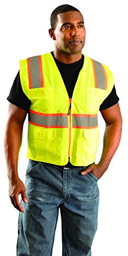 Image of OccuNomix LUX-ATRNSM-Y2X High Visibility Classic Mesh Two-Tone Zipper Surveyor Safety Vest, Class 2, 100% ANSI Polyester Tricot front and mesh back, 2X-Large, Yellow