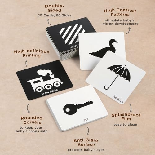 Image of Play Nation Premium High Contrast Flash Cards for New Born Baby,30 Black&White Flash Cards for 0-12 Month,Preschool Learning Activities for Infants,Visual Stimulation&Sensory Development,Birthday Gift