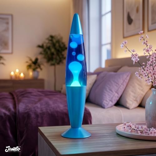 Image of JAMBO 2 Pack- 16 inch Beautiful Lamp- Blue with Blue /White Wax and Blue with Yellow Wax, Relaxing Liquid Lamp, Night Light Nightlight, Lamps for Adults Teens Kid