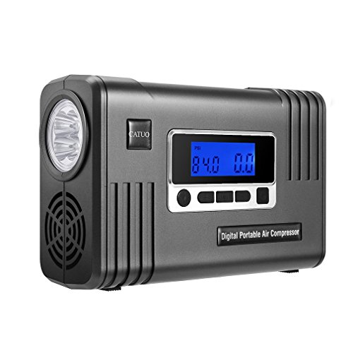 CATUO Mini Compresor de Aire Dos Cilindro, 12V 100psi 30L/ min, con Pantalla Digital LED Linterna (YS-399)
