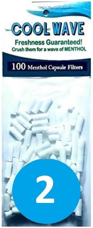 Cool Wave 100 Menthol CrushBall filters for RYO papers. Crush-Ball Capsule Filters with Menthol Flavor. Pack of 2, White
