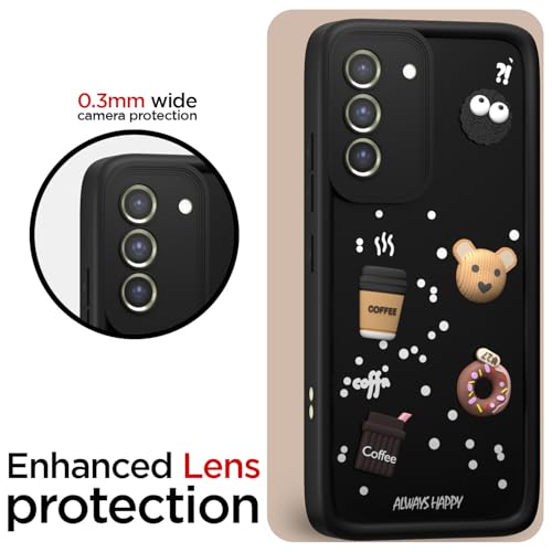 Image of Pikkme Back Cover for Samsung Galaxy S21 FE 5G | Cute Fun Cartoon 3D Bear Silicone Full Body Protection Bumper Cover (Black)