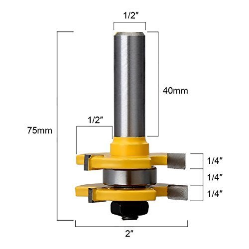 Valiant Tongue & Groove Router Bit Set with Adjustable 1/2 Inch Shank - 2 T Shape Wood Milling Cutters for Professional & Beginner Carpenters - Woodworking Tools for Doors, Drawers, Shelves & More - Thumbnail 4