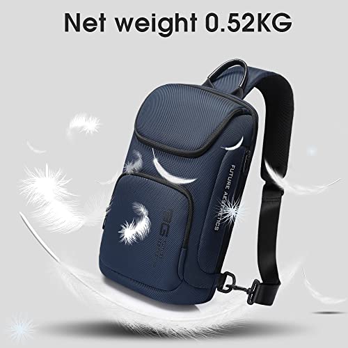 Image of BANGE Sling Bag for Men,Shoulder bags Crossbody Sling Backpack for Men and Women, Blue, 8.4 x 21.8 x 32.8 cm, Durable