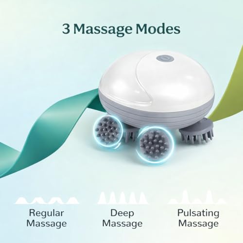 Image of Rechargeable Electric Head Massager | 88 Ultra-Soft Silicone Nodes, 4 Deep-Kneading Rotating Heads, 3 Intensity Settings, Waterproof & Portable
