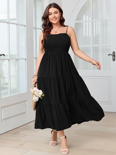 SCOMCHIC Women's Plus Size Summer Maxi Dress Sleeveless Spaghetti Strap Smocked Casual Boho Tiered Long Beach Sun Dresses3