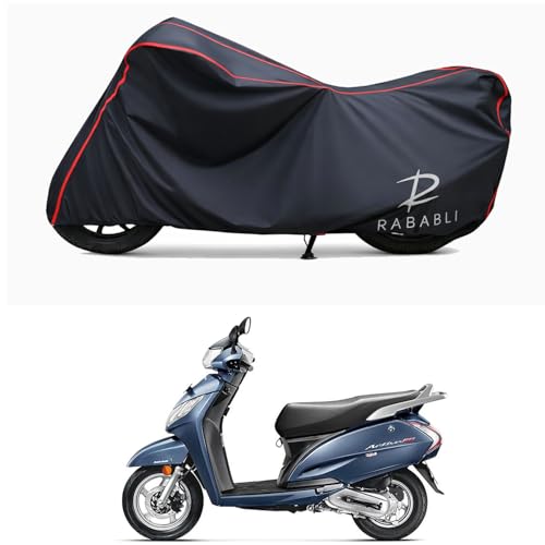 Image of Waterproof Bike Body Cover Compatible for | Honda Activa 125 NEW | Taffeta Fabric, Red Piping Design, Bottom Elastic Fit | Dustproof, Sun UV & Rain Protection for All Bikes
